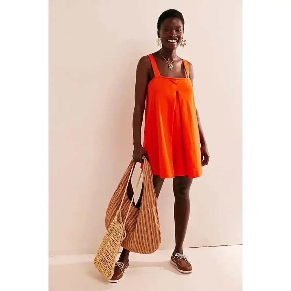 Free People Nichola Romper Tangerine Tango Women's Size XS - Picture 2 of 8